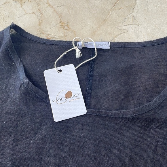 NEW BLACK LINEN TOP WITH ADJUSTABLE SLEEVES AND TIE - Picture 5 of 6